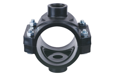 Double clamp saddle without reinforcing ring PN16 PP compression fittings